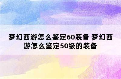 梦幻西游怎么鉴定60装备 梦幻西游怎么鉴定50级的装备